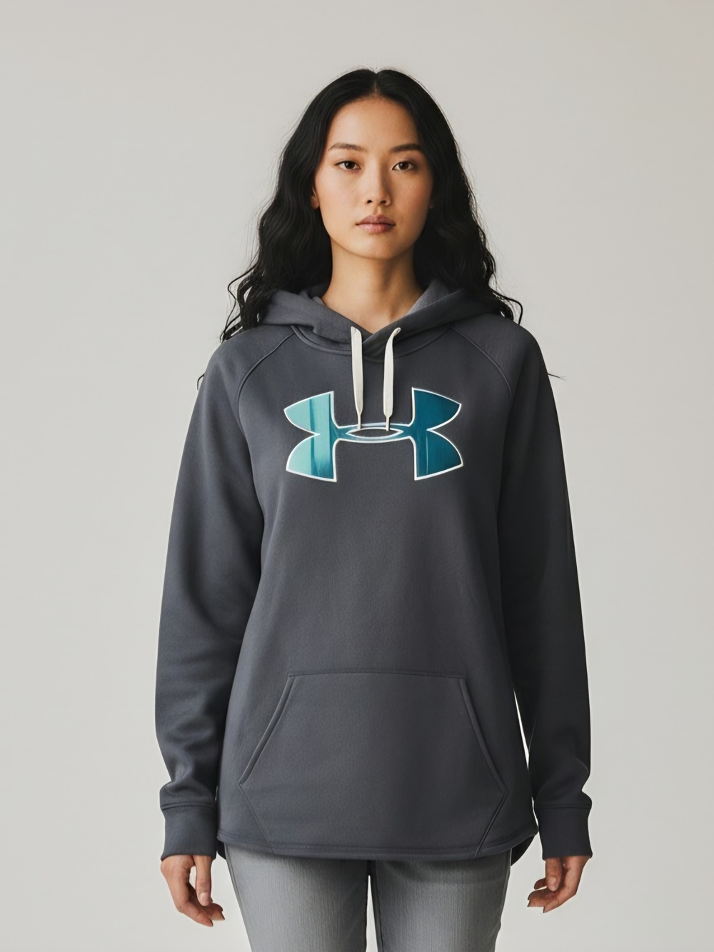 Under Armour Women’s Large ColdGear Hoodie Gray Teal Logo NWT Loose Fit